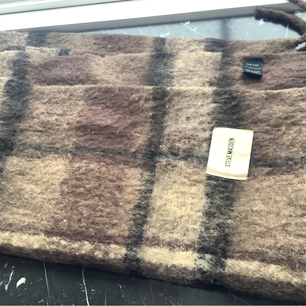 Steve Madden Brown and Tan Checkered Scarf